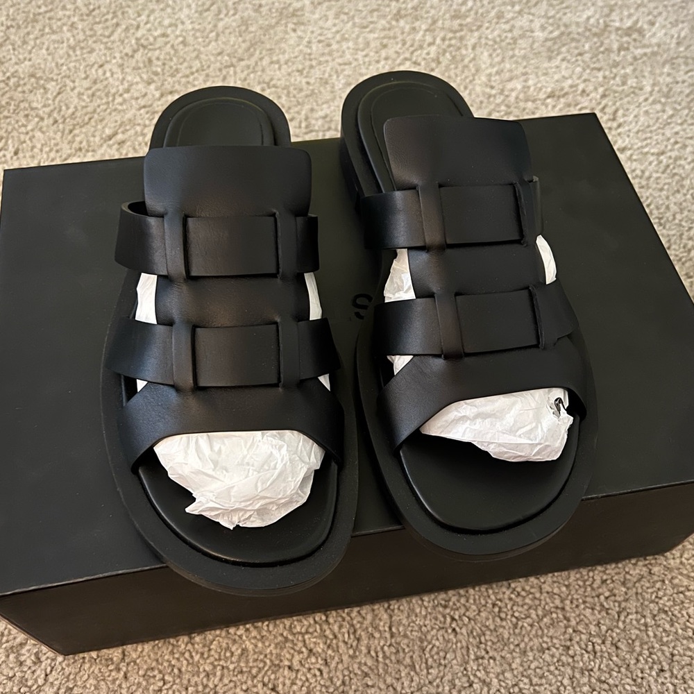 System Black Leather Fisherman Sandals